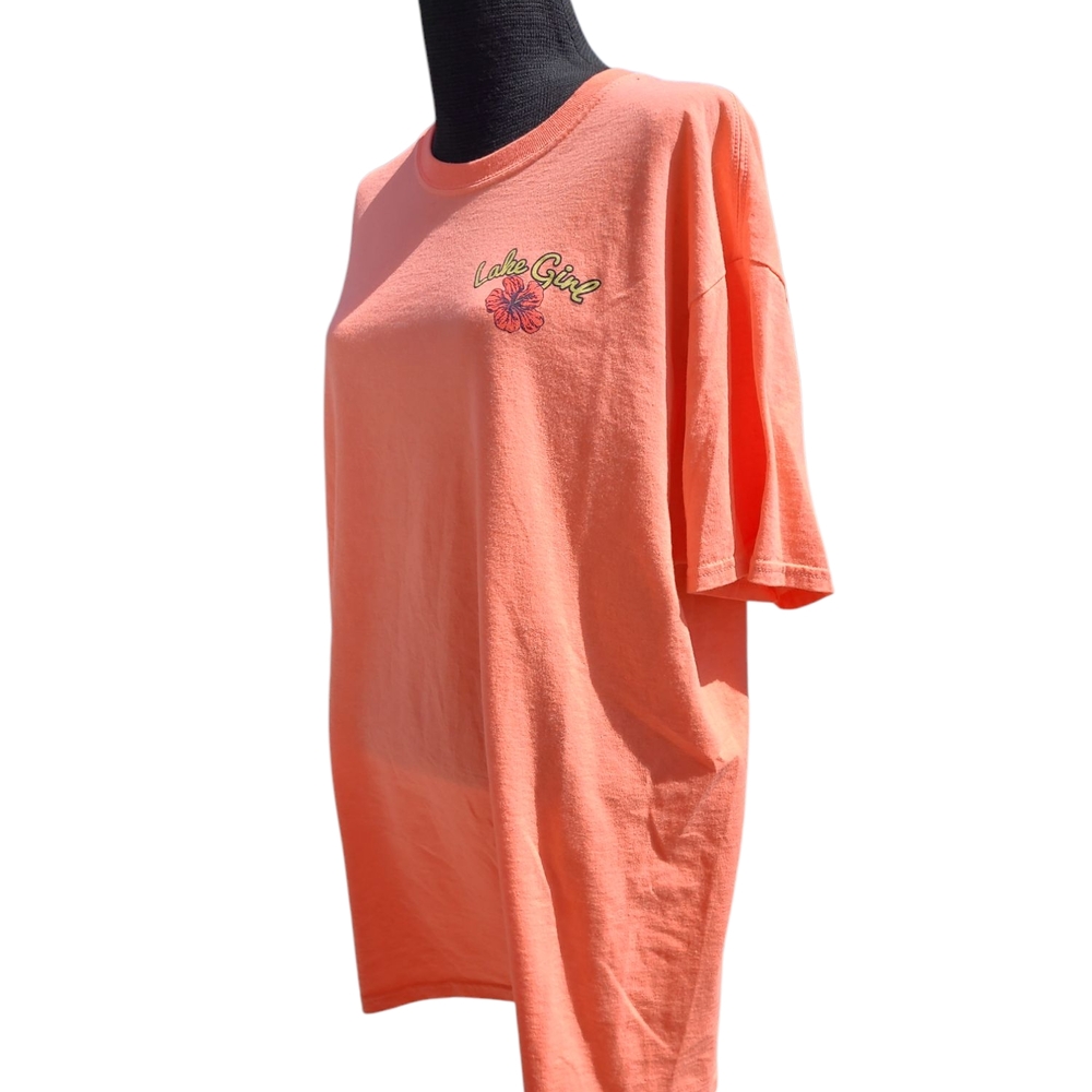 Summer Fun Lake Girl Orange W/ Colorful Turtle Graphic On The Back Size Large
